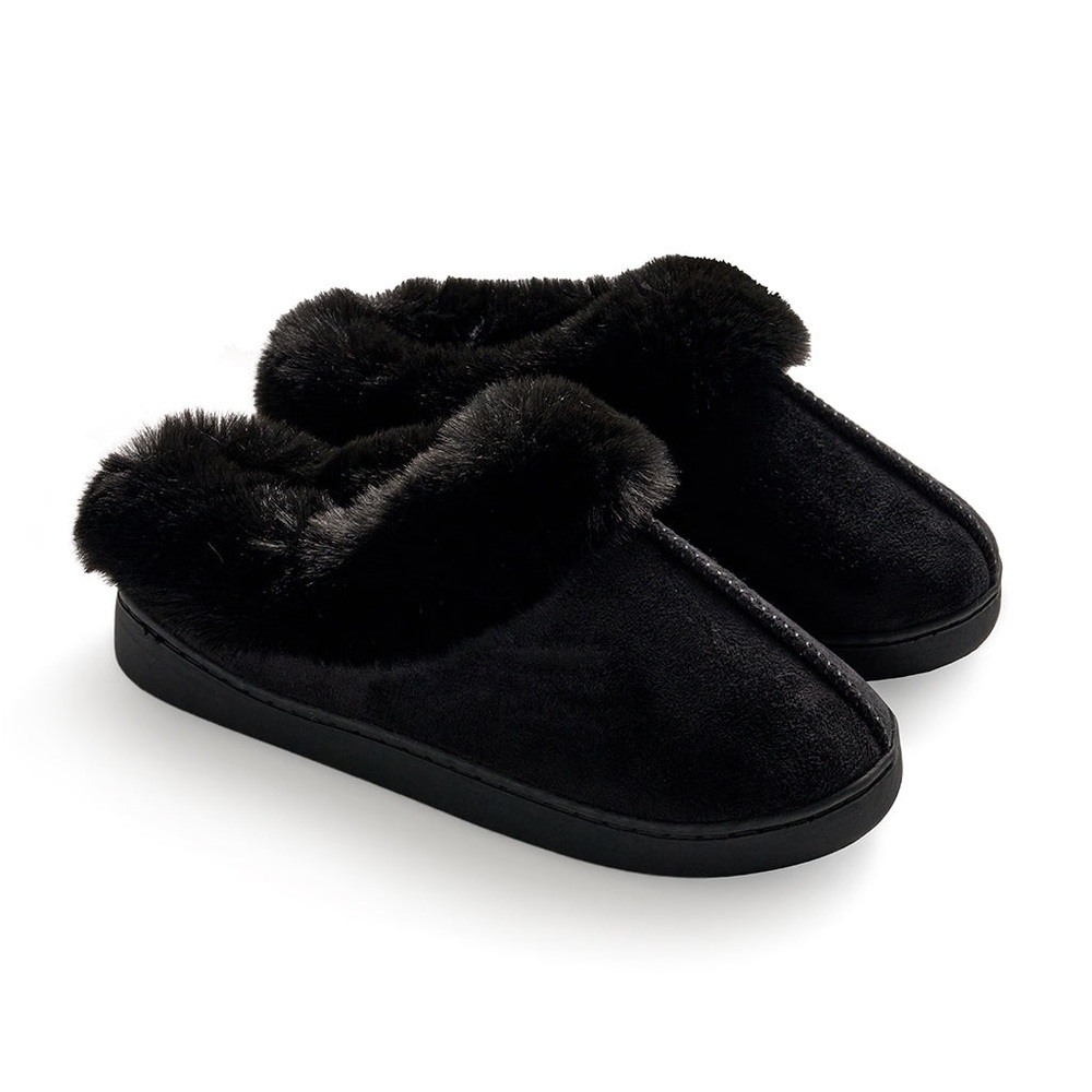 Brand New Cuddle Duds Black Fur Trimmed Slippers with Tags